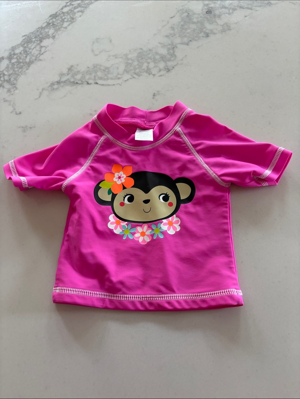 Carter's Hot Pink Short-Sleeve Swim Rashguard with Floral Monkey